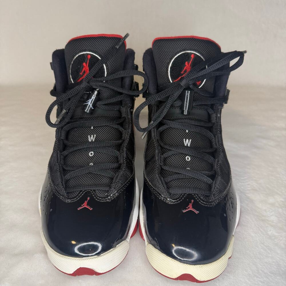 Nike Air Jordan 6 Rings Sneakers Black Red White Glossy Patent Leather Youth 6